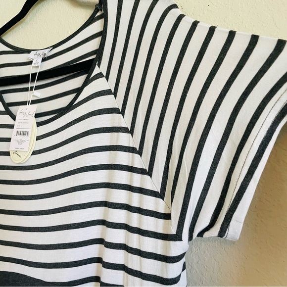 New Daisy island maxi t shirt dress L gray black white striped stretch casual - Picture 6 of 12